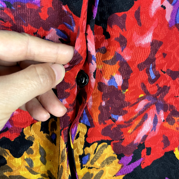 Carlisle Floral 100% Silk Top Womens 10 Blouse Colorful Bright Shoulder Pads - Picture 4 of 16